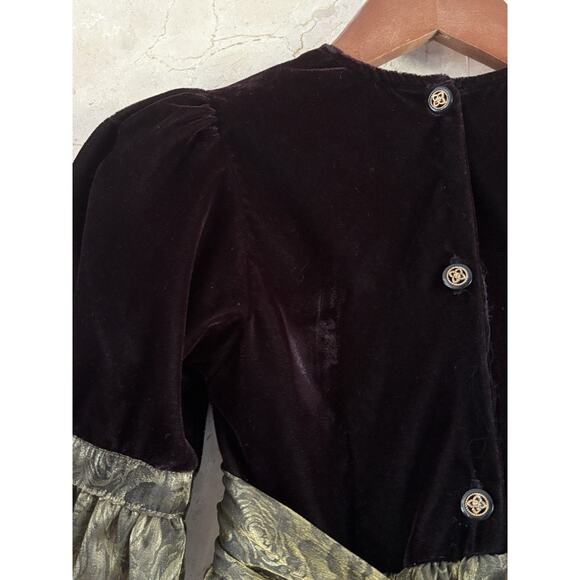 VTG Dimples Girls Holiday Dress 8 - Black Velvet, Gold Brocade Christmas Formal - Picture 10 of 12